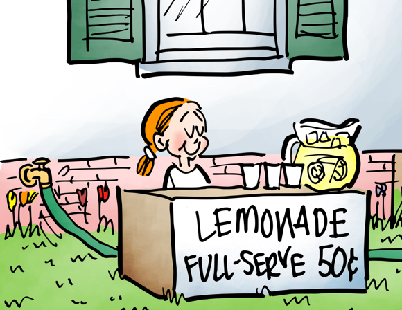 little girl selling lemonade front yard full-serve 50 cents a glass